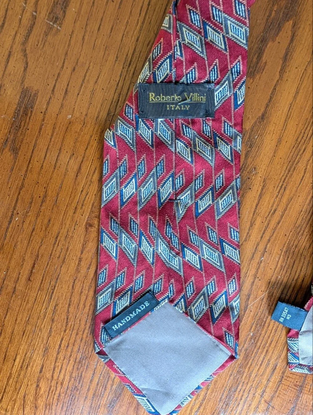 Roberto Villini Handmade 100% Silk Geometric Burgundy Red Men’s Tie